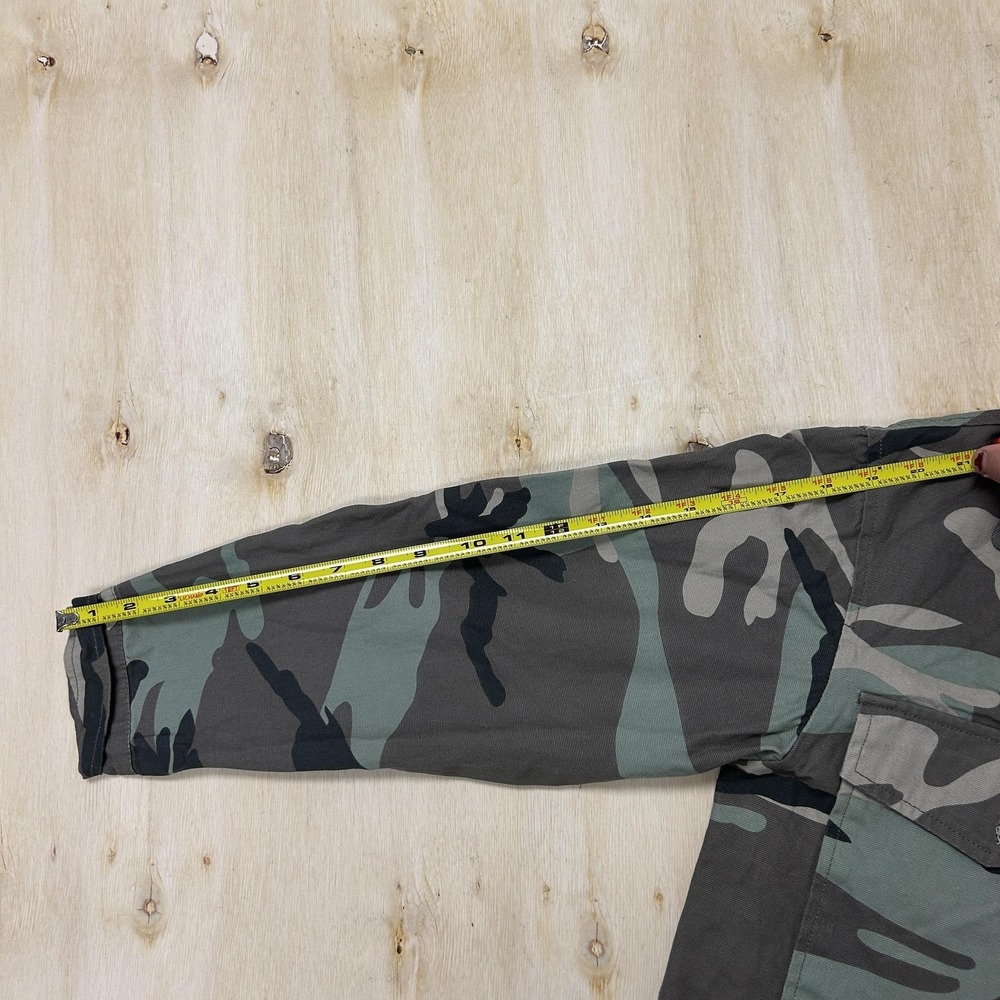 Shinestar Jacket Womens Small Green Camo Military Cropped Button Front Pockets - Picture 5 of 6